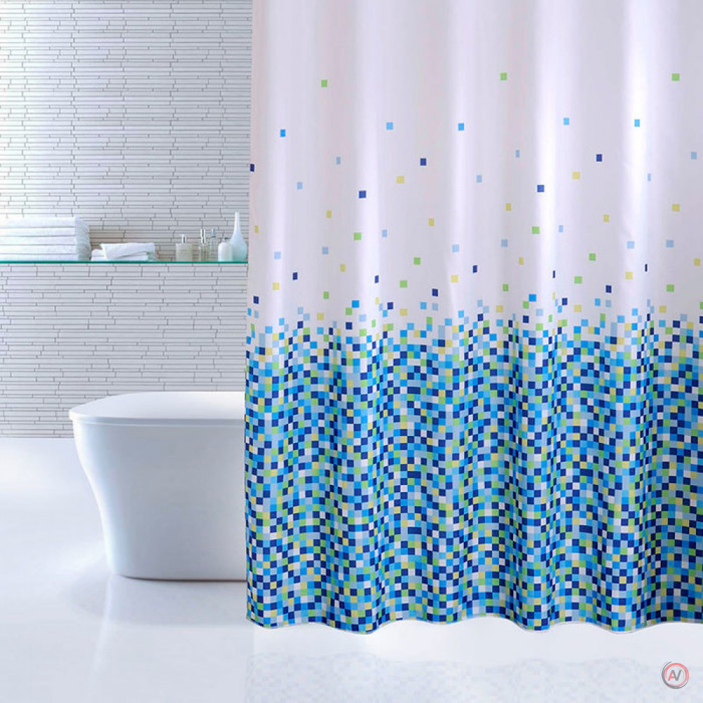 Штора для ванной комнаты, 180*200 см, полиэстер, Blue Pixels, IDDIS, 600P18Ri11