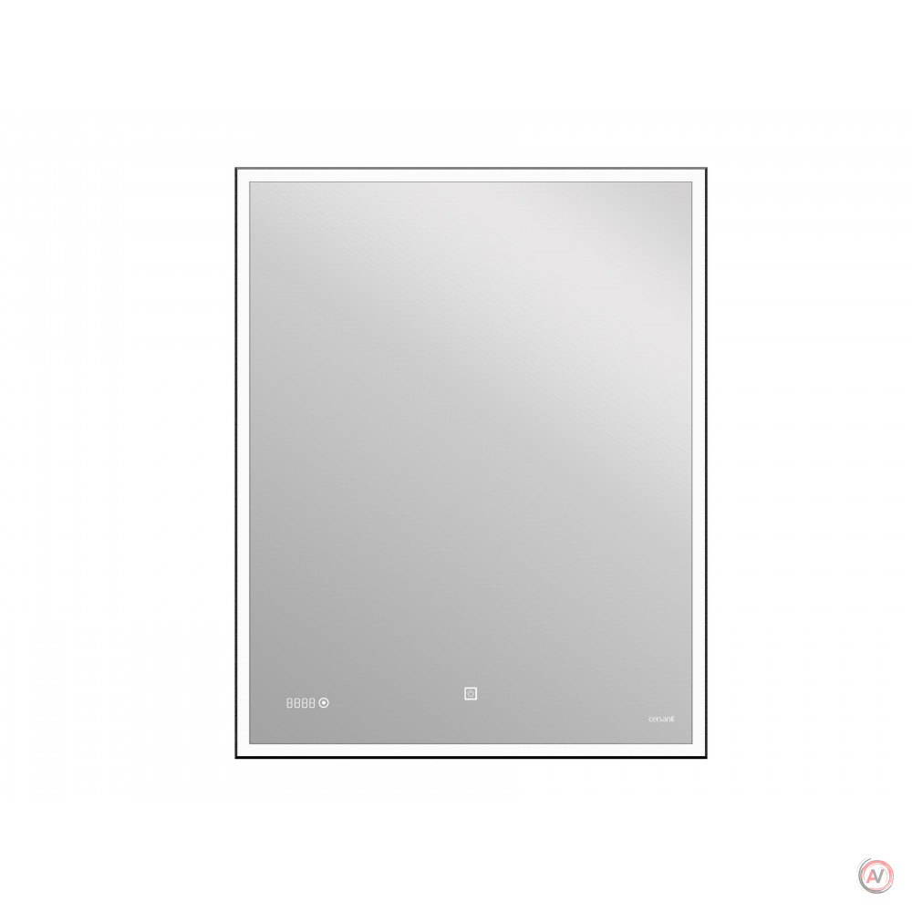 Зеркало LED 011 design 100x80 с подсветкой часы металл. рамка прямоугольное