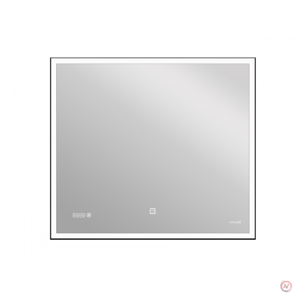 Зеркало LED 011 design 80x70 с подсветкой часы металл. рамка прямоугольное
