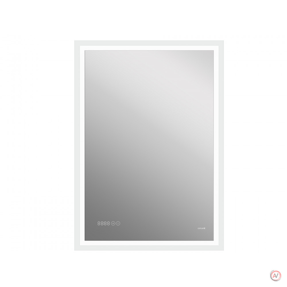 Зеркало LED 080 design pro 60x85 с подсветкой часы с антизапотеванием прямоугольное