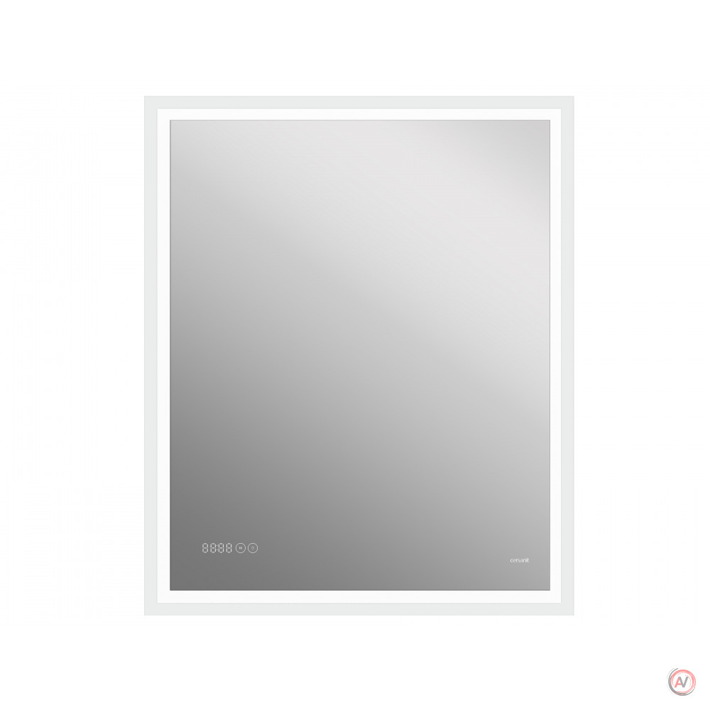 Зеркало LED 080 design pro 70x85 с подсветкой часы с антизапотеванием прямоугольное