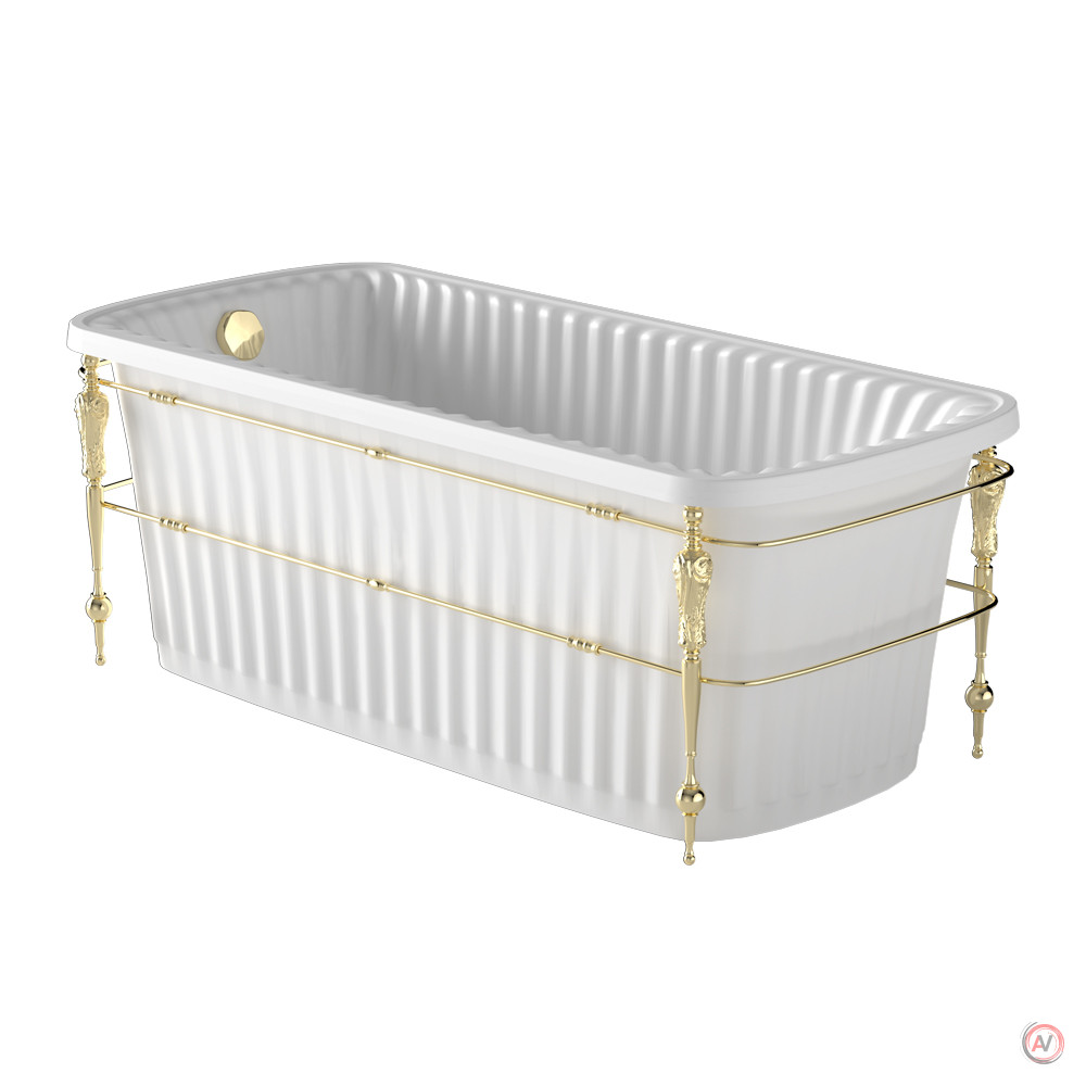 OLIVIA CONSOLE Ванна 174x83хH66 см. белая, панель белая, консоль, слив/перелив золото