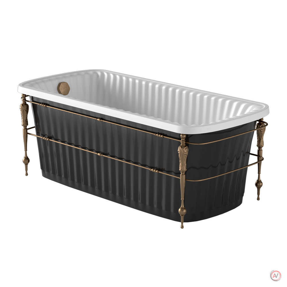 OLIVIA CONSOLE Ванна 174x83хH66 см. белая, панель черная, консоль, слив/перелив бронза