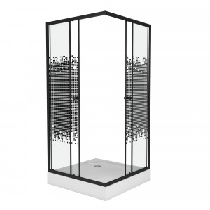 Душ. уголок NG- 009-14Q BLACK (900х900х1950) низкий поддон(13см) стекло МОЗАИКА, 2 места