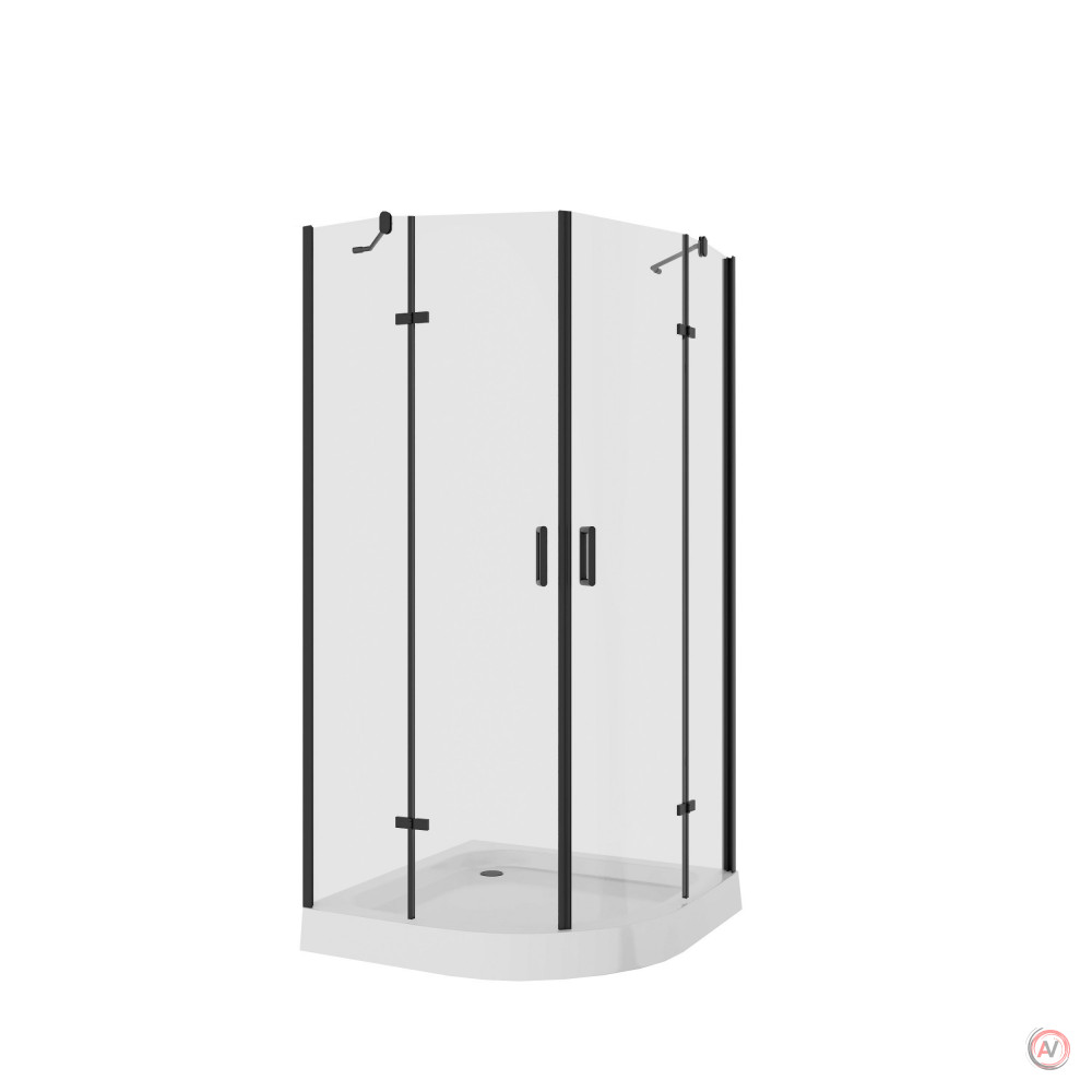 Душ. ограждение NG-6815-08 BLACK (90*90*190) полукруг, двери распашные, 1 место