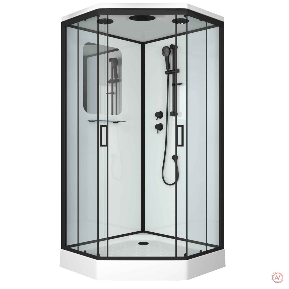 Душевая кабина NG- 6902-01D BLACK (1000х1000х2200) низкий поддон (16 см) стекло ТОНИРОВАННОЕ, 4 места