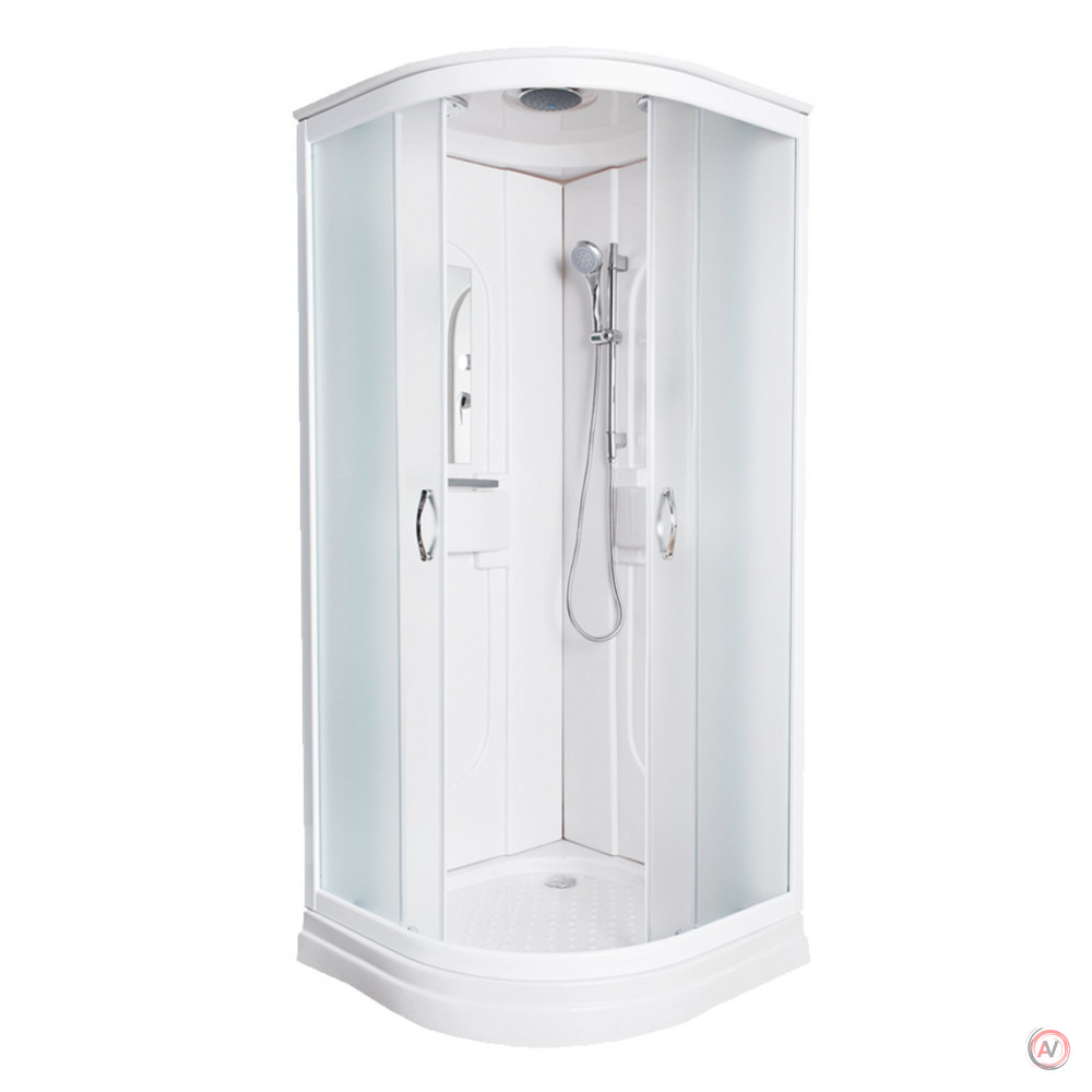 Душевая кабина NG-116-15 (900х900х2150) низкий поддон(15см) стенки АКРИЛ стекло матовое, бел профиль