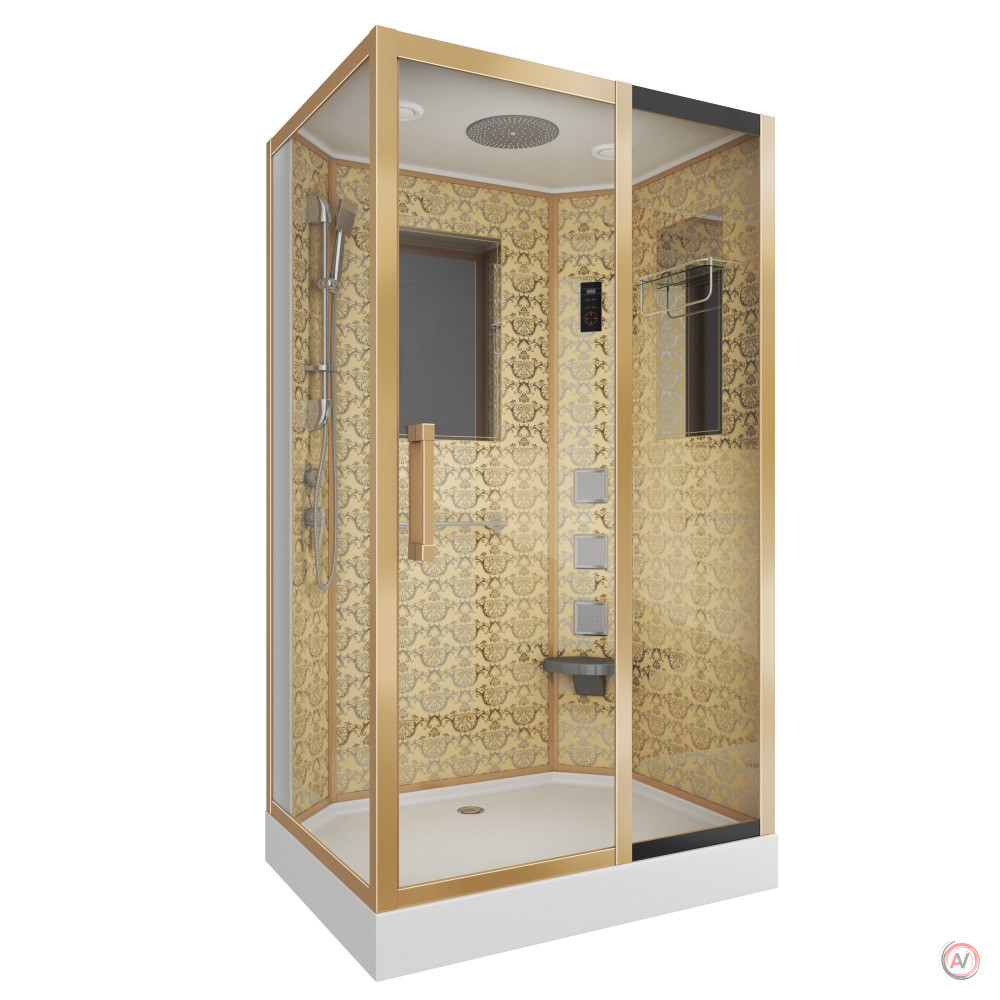 Душевая кабина NG-7711GR (900x1200х2150) низкий поддон стенки ЗОЛОТО