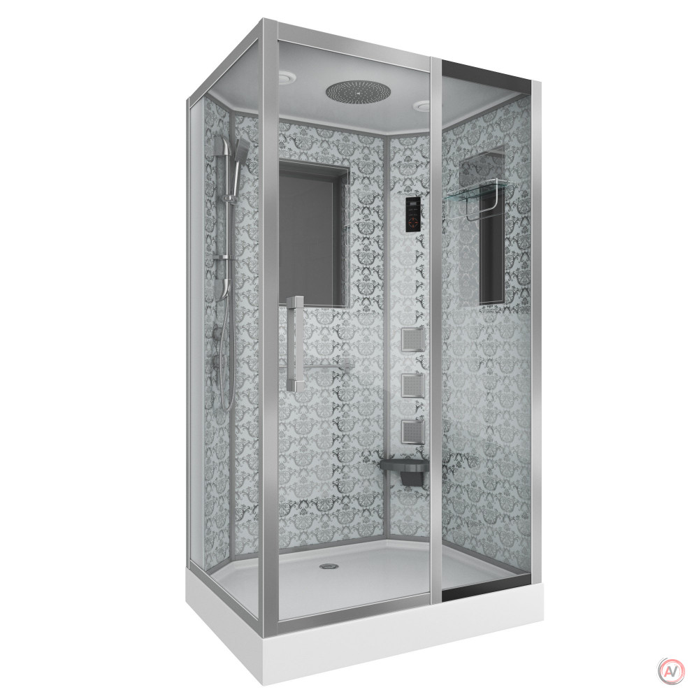 Душевая кабина NG-7711WR (900x1200х2150) низкий поддон стенки БЕЛЫЕ
