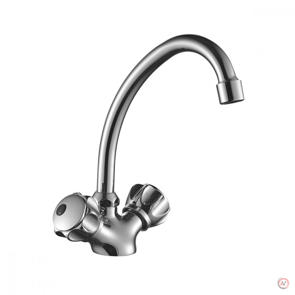 Смеситель DECOROOM DR50028R двуручный для кухни с высоким поворотным изливом