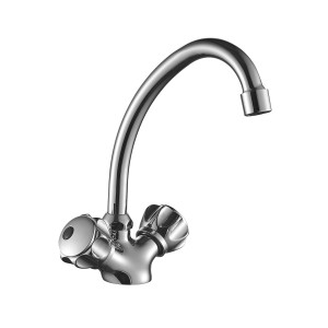 Смеситель DECOROOM DR50028R двуручный  для кухни с высоким поворотным изливом