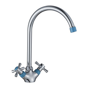 Смеситель DECOROOM DR51028-Blue двуручный  для кухни с высоким поворотным изливом