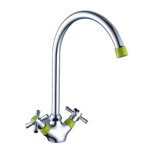 Смеситель DECOROOM DR51028-Green двуручный  для кухни с высоким поворотным изливом
