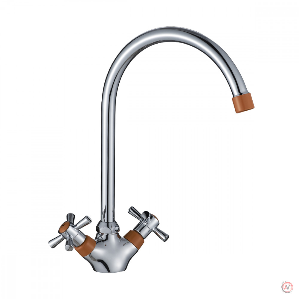 Смеситель DECOROOM DR51028-Orange двуручный для кухни с высоким поворотным изливом