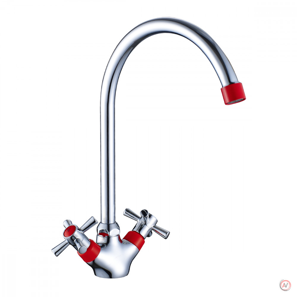 Смеситель DECOROOM DR51028-Red двуручный для кухни с высоким поворотным изливом
