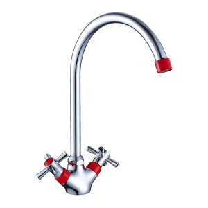 Смеситель DECOROOM DR51028-Red двуручный  для кухни с высоким поворотным изливом