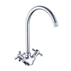 Смеситель DECOROOM DR51028-White двуручный  для кухни с высоким поворотным изливом