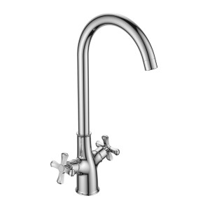 Смеситель DECOROOM DR52028 двуручный  для кухни с высоким поворотным изливом