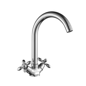 Смеситель DECOROOM DR53028 двуручный  для кухни с высоким поворотным изливом