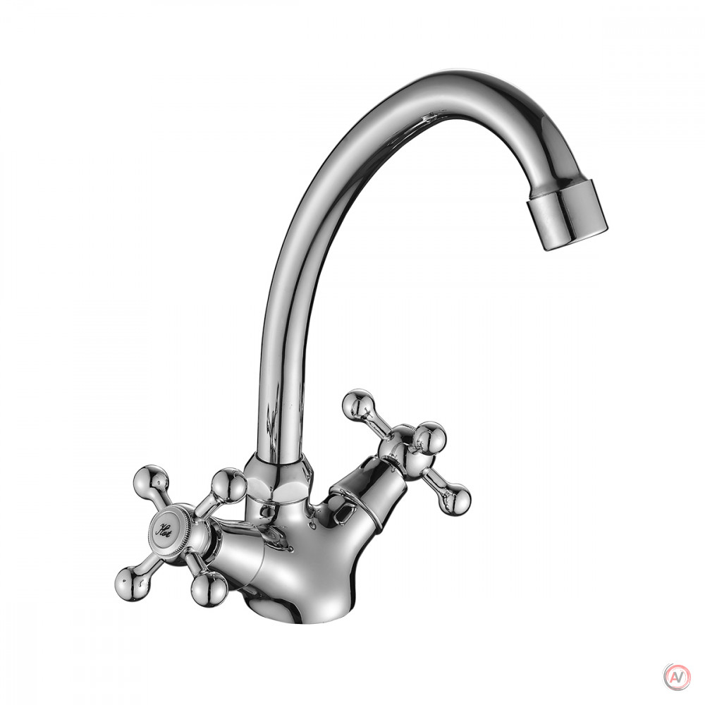 Смеситель DECOROOM DR54028 двуручный для кухни с высоким поворотным изливом