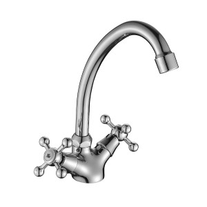 Смеситель DECOROOM DR54028 двуручный  для кухни с высоким поворотным изливом