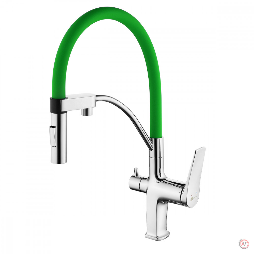 Смеситель Lemark Comfort LM3074C-Green для кухни с гибким изливом, с подключением к фильтру с питьевой водой